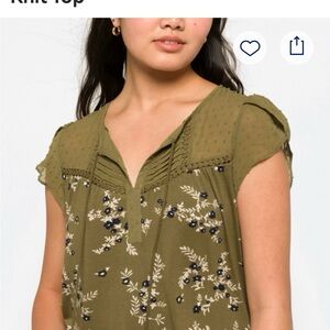 Daniel Rainn Olive Embroidered Blouse